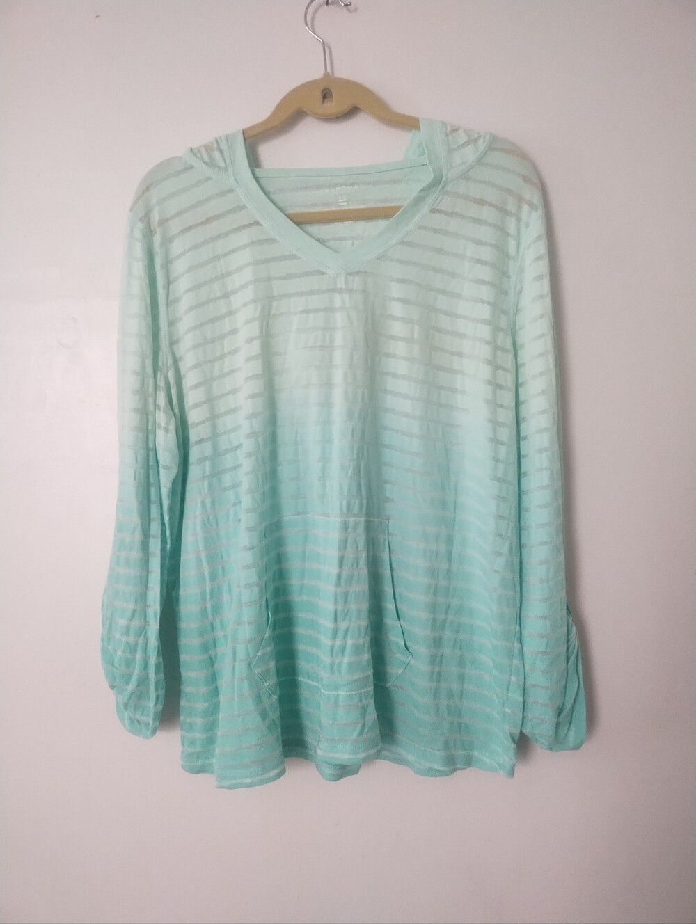 NWOT Sonoma Semi Sheer Striped Ombre Hoodie Top 1X